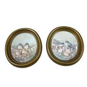 Vintage Homco Blue Bird Print Gold Picture Frames Set of 2 1983 Great Condition